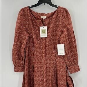 Parterre Women's Cotton Maxi LS Shirt Dress - Orange Multi - 3 or US 8-10 - NWT